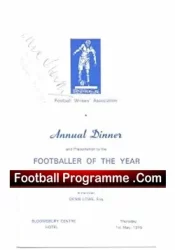 Footballer Of The Year 1975 Dinner Menu Multi Signed + Denis Law