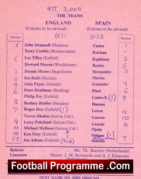 England v Spain 1969 - Amateur International - Image 3