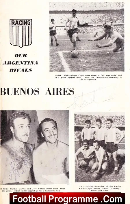 Chelsea v Racing Club Of Buenos Aires 1954 - Argentina SIGNED - Image 6