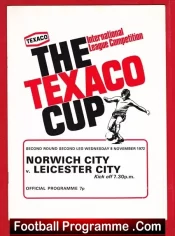 Norwich City v Leicester City 1972 – Texaco Cup Match Programme