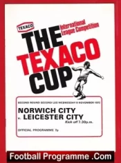 Norwich City v Leicester City 1972 – Texaco Cup Match Programme