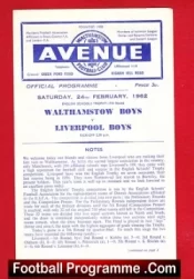 Walthamstow Avenue v Liverpool Boys 1962 – School Boys Match