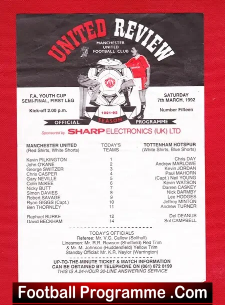 Manchester United v Tottenham 1992 - Youth FA Cup Semi Final Beckham - Image 2