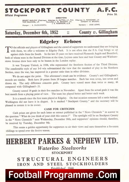 Stockport County v Gillingham 1952 - Image 3