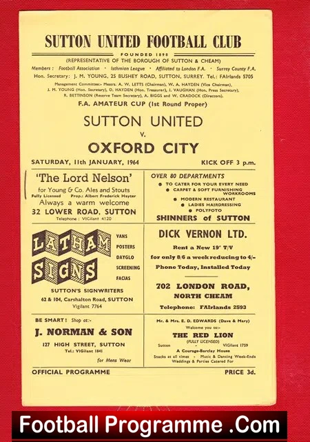 Sutton United v Oxford City 1964 - Amateur Cup - Image 2