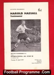 Harold Hassall Testimonial Benefit Match Bolton Wanderers 1957