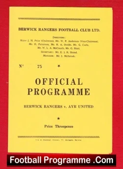 Berwick Rangers v Ayr United 1962 - football programme