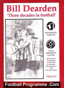 Bill Dearden Testimonial Benefit Match Mansfield Town 1993 - football programme