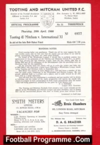 Bob Baker Testimonial Benefit Match Tooting Mitcham United 1966