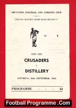 Crusaders v Distillery 1964 - City Cup - Belfast Northern Ireland NI - football programme
