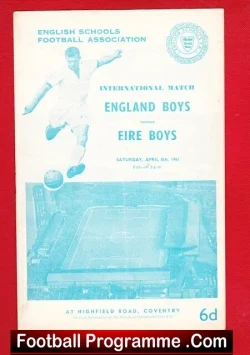 England v Ireland 1961 - Boys International at Coventry City - football programme