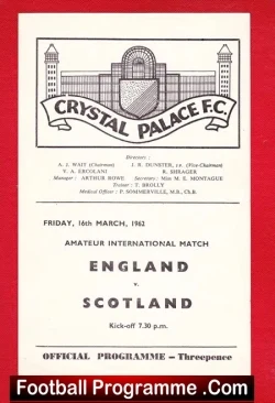 England v Scotland 1962 - Amateur International Crystal Palace - football programme