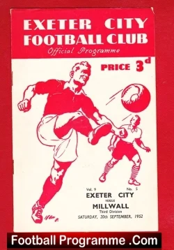 Exeter City v Millwall 1952 - football programme