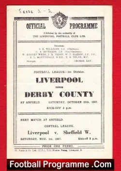 Liverpool v Derby County 1947 - 1940s - football programme