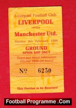 Liverpool v Manchester United 1986 - Football Ticket Kop End - football memorabilia