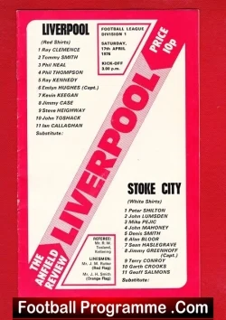 Liverpool v Stoke City 1976 - football programme