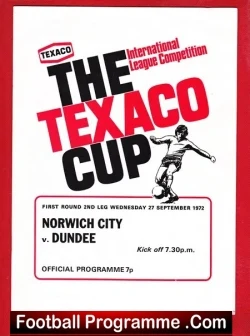 Norwich City v Dundee 1972 - Texaco Cup - football programme