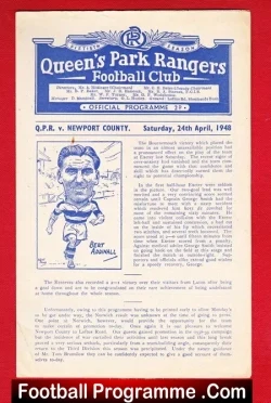 Queens Park Rangers v Newport County 1948 - football programme