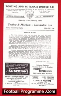 Tooting Mitcham United v Carshalton Athletic 1964 – REPLAY