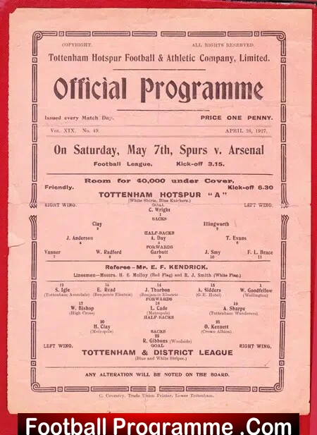 Tottenham Hotspur v Tottenham & District 1927 - RARE - Image 2