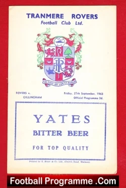 Tranmere Rovers v Gillingham 1963 - football programme