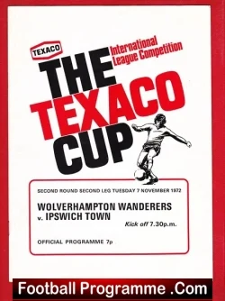 Wolves Wolverhampton v Ipswich Town 1972 - Texaco Cup - football programme