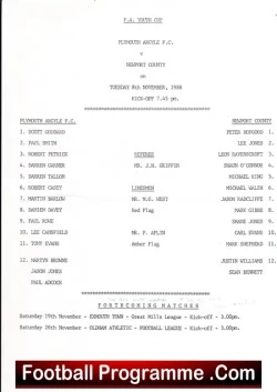 Plymouth Argyle v Newport County 1988 - FA Youth Cup
