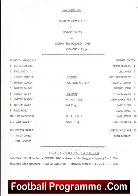 Plymouth Argyle v Newport County 1988 - FA Youth Cup - Image 2