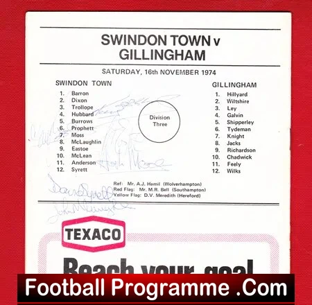 Swindon Town v Gillingham 1974 - Multi Autographed - Image 3