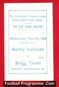 Ashby Institute v Brigg Town 1966 - Lincolnshire Cup Final - football programme