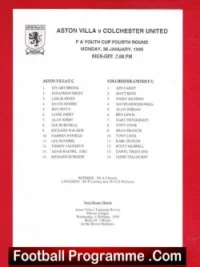 Aston Villa v Colchester United 1995 – FA Youth Cup