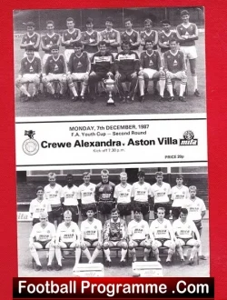Crewe Alexandra v Aston Villa 1987 - FA Youth Cup - football programme