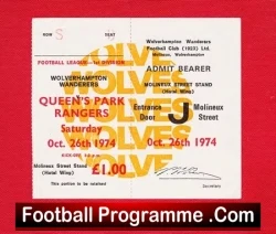 Wolves Wolverhampton v QPR 1974 - Unused Football Ticket - football memorabilia
