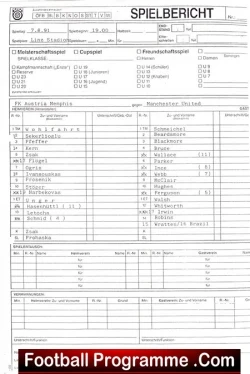 Austria Memphis v Manchester United 1991 Official Football Sheet