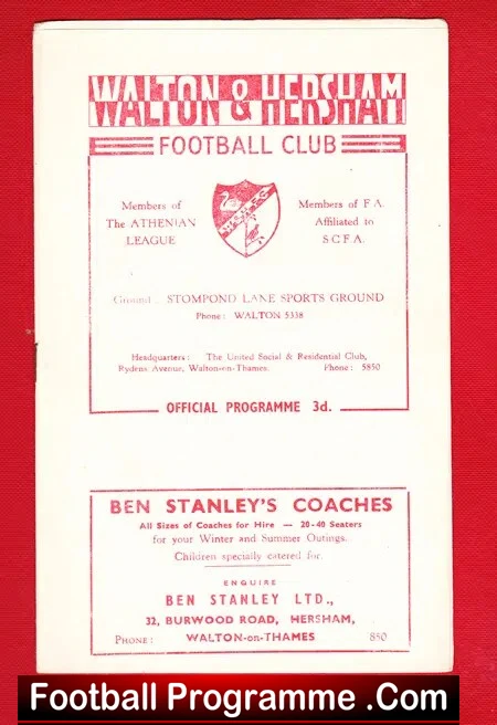 Walton Hersham v Clapton 1956 - Challenge Match - Image 2