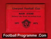 Liverpool Football Club Season Ticket Book 1971 – 1972