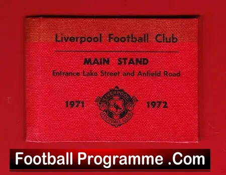 Red Liverpool Football Club programme cover for 1971–1972, showing Main Stand directions and the club crest on a red background.