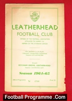 Front cover of a vintage Leatherhead Football Club programme with green typography and a red border, dated 1961–63.