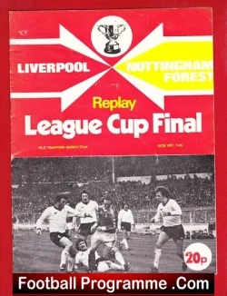 League Cup Final replay program cover: Liverpool vs Nottingham Forest, action photo on the pitch, with 'Football Programme .Com' at the bottom.