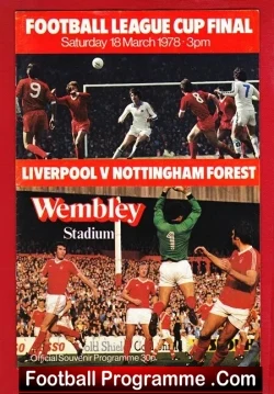 Program cover for the 1978 Football League Cup Final at Wembley: Liverpool vs Nottingham Forest.
