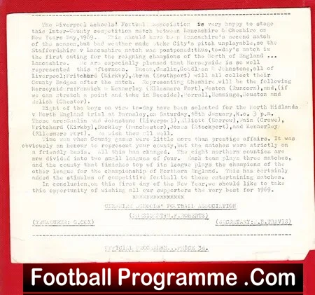 Scan of a vintage football programme page with dense text and a red border; watermark 'Football Programme.Com' at the bottom.