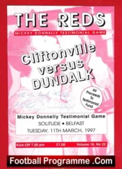 Mickey Donnelly Testimonial Benefit Cliftonville 1997 Signed