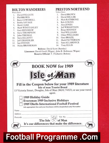 Preston North End v Bolton Wanderers 1988 - Isle Of Man IOM - Image 3