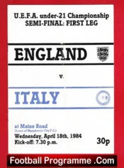 England v Italy 1984 – Under 21 match at Manchester City