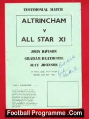 Jeff Johnson Testimonial Benefit Match Altrincham 1982 Signed