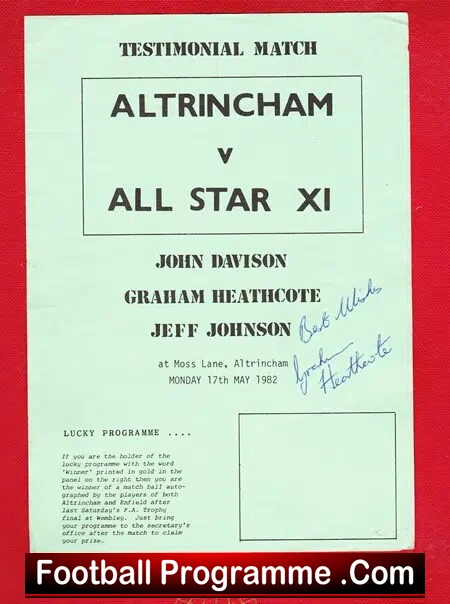 Jeff Johnson Testimonial Benefit Match Altrincham 1982 Signed - Image 2