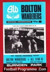 Roy Greaves Testimonial Benefit Match Bolton Wanderers 1976