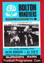 Roy Greaves Testimonial Benefit Match Bolton Wanderers 1976