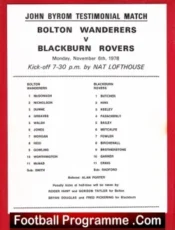 John Byrom Testimonial Benefit Match Bolton Wanderers 1978 Sheet