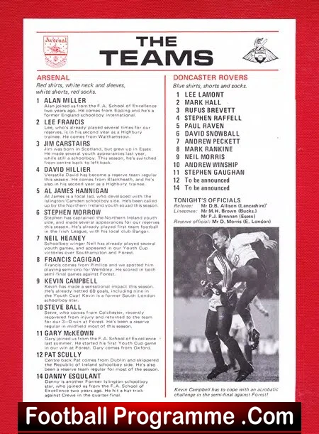 Arsenal v Doncaster Rovers 1988 - Youth Cup Final 2nd Leg - Image 3